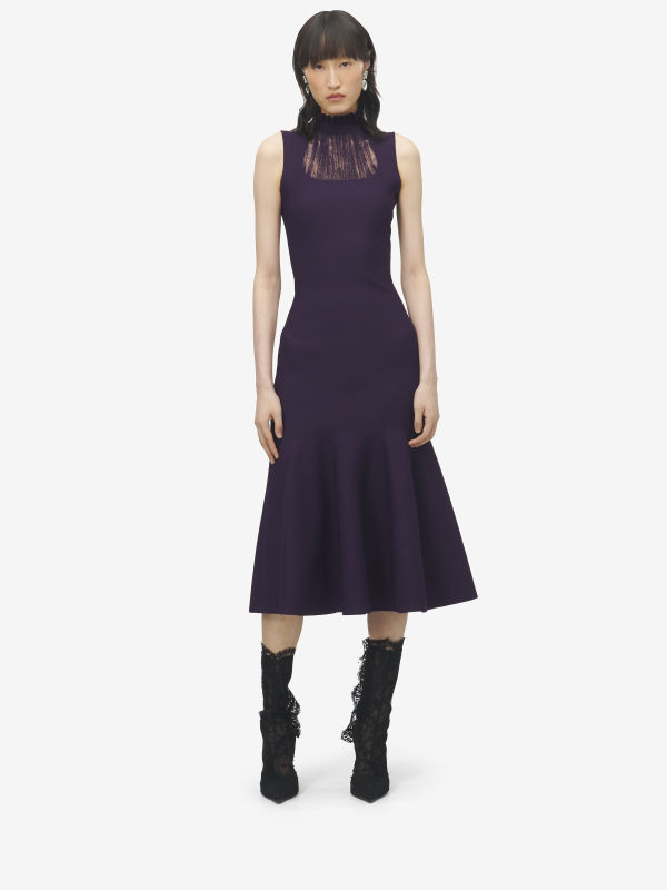 ALEXANDER MCQUEEN - Lace Panel Midi Dress - Item 848832Q1BE65144